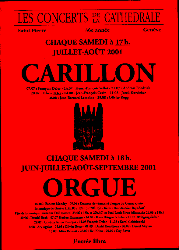 Programme of organ and carillon recitals